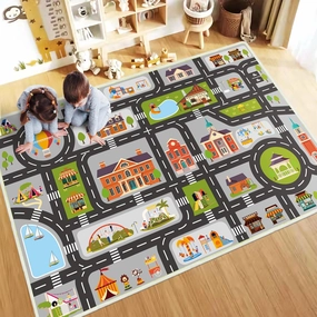 Kids Carpet Car Rug Play Mat, 2.6'x4' Car Carpet for Kids, City Life Educational Area Rugs with Non-Slip Race Track Rugs, Great Ideal Gifts for Kids Playroom (Gray, 2.6'x4')