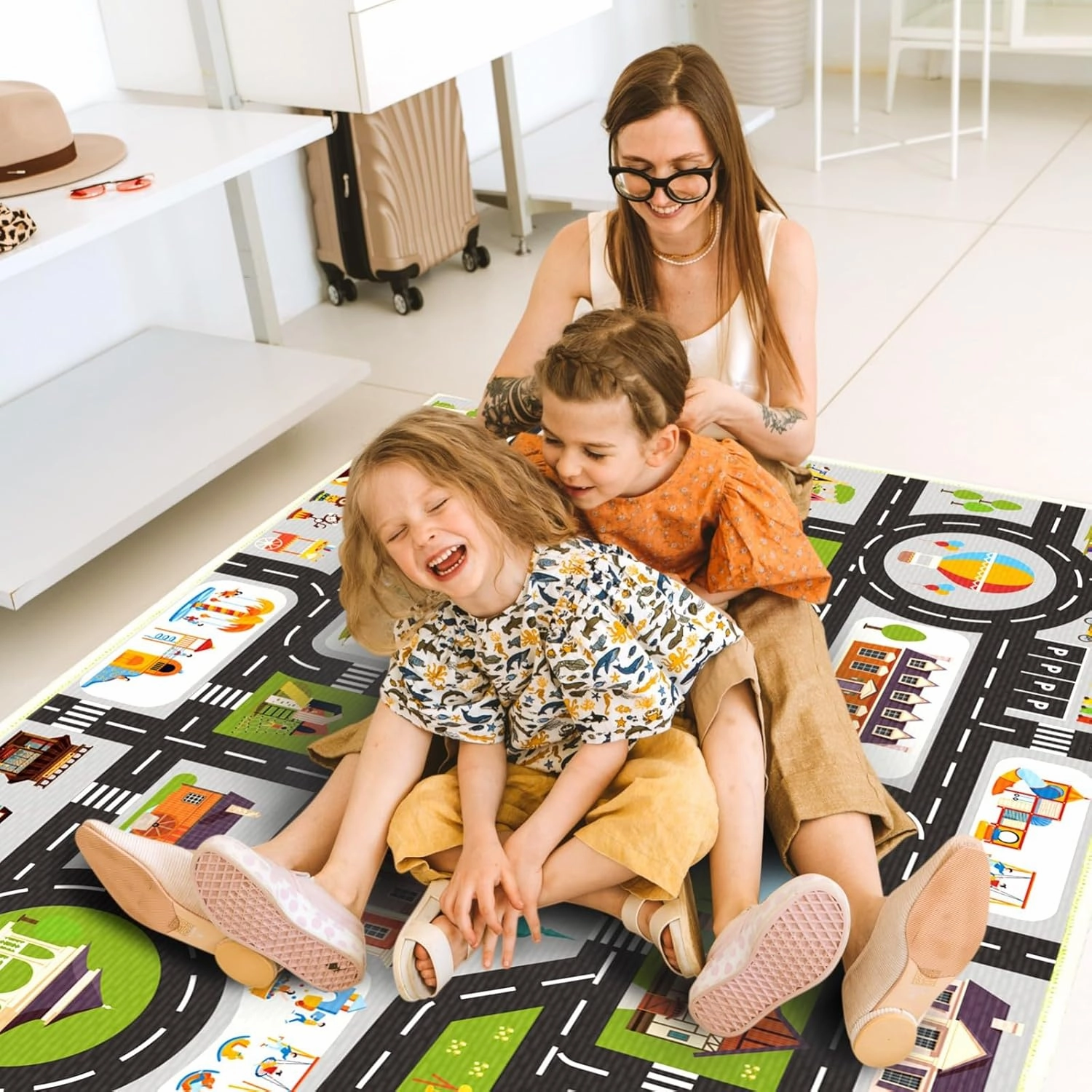 Kids Carpet Car Rug Play Mat, 2.6'x4' Car Carpet for Kids, City Life Educational Area Rugs with Non-Slip Race Track Rugs, Great Ideal Gifts for Kids Playroom (Gray, 2.6'x4')