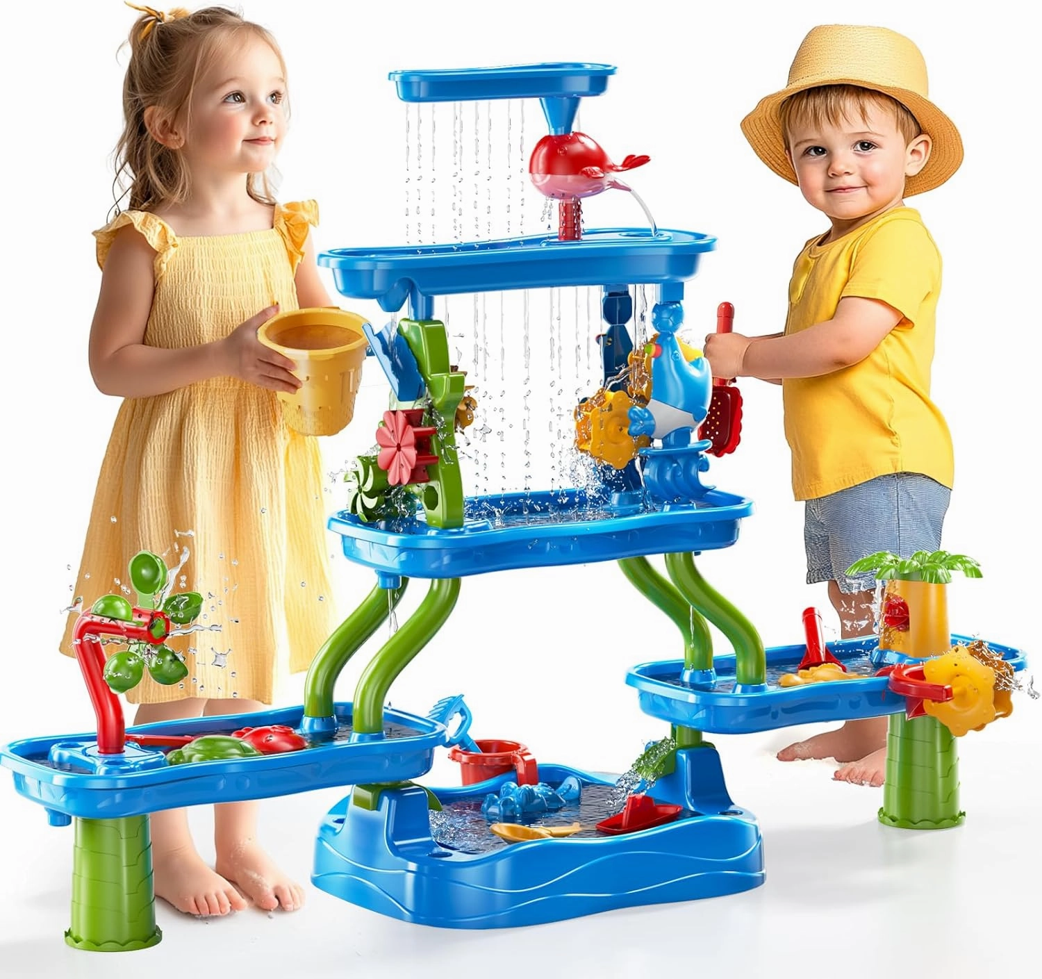 Kids Outdoor Water Table for Toddlers Kids Ages 3-5 4-8, 5-Tier Water and Sand Table with Rich Activity Set, Summer Beach Outside Backgard Sensory Toys for Kids Toddlers Boys Girls