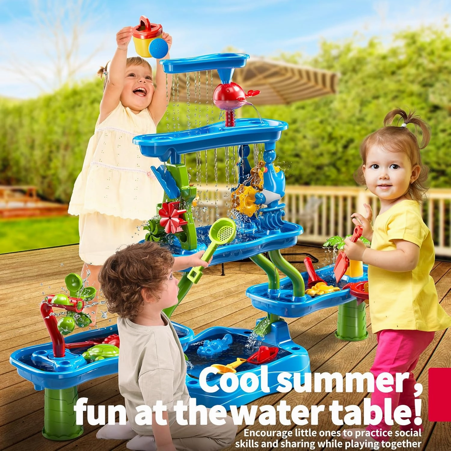 Kids Outdoor Water Table for Toddlers Kids Ages 3-5 4-8, 5-Tier Water and Sand Table with Rich Activity Set, Summer Beach Outside Backgard Sensory Toys for Kids Toddlers Boys Girls