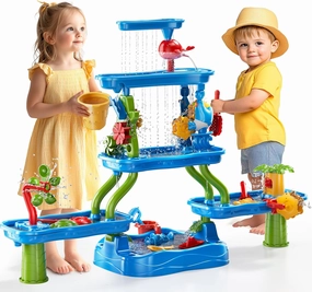 Kids Outdoor Water Table for Toddlers Kids Ages 3-5 4-8, 5-Tier Water and Sand Table with Rich Activity Set, Summer Beach Outside Backgard Sensory Toys for Kids Toddlers Boys Girls