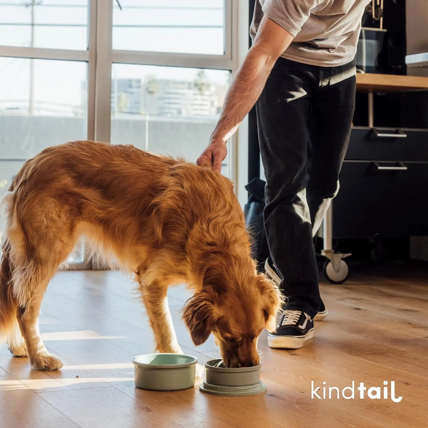 KindTail Dog Travel Bowls - Set of 2 Portable Pet Food & Water Dishes with Lid & Handle - Each Nesting Container Includes a Non-Slip Silicone Base - Microwave & Dishwasher Safe - BPA & Toxin-Free