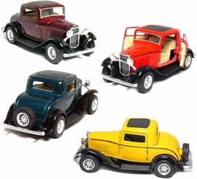 KiNSMART 1932 Ford 3-Window Coupe 1:34 Scale 5" Set of 4 Geen Maroon Red Yellow Die Cast Metal Model Toy Classic Car