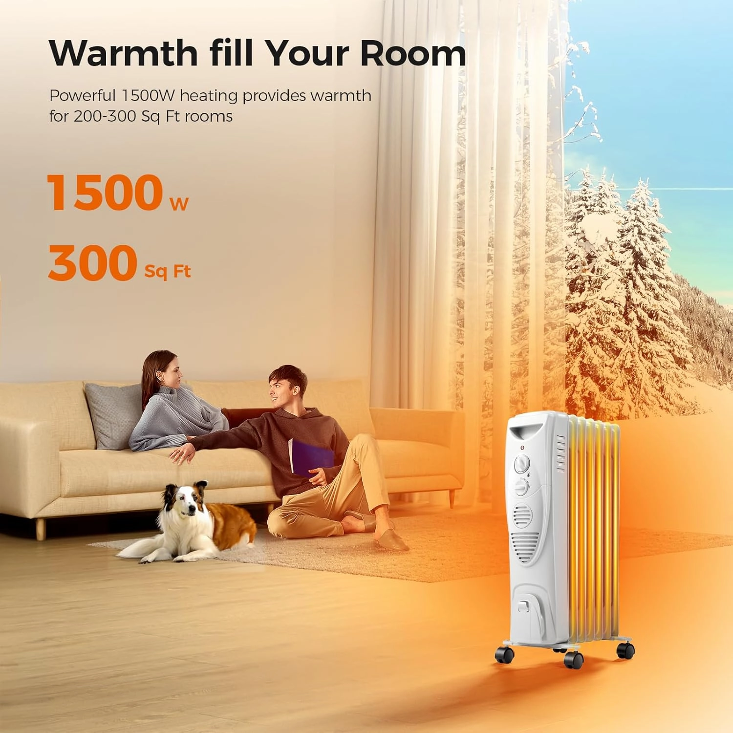 Kismile 1500W Oil Filled Radiator Heater, Portable Electric Heater with 3 Heat Settings, Adjustable Thermostat, Overheat & Tip-Over Protection, Oil Heaters for Indoor Use (Grey)