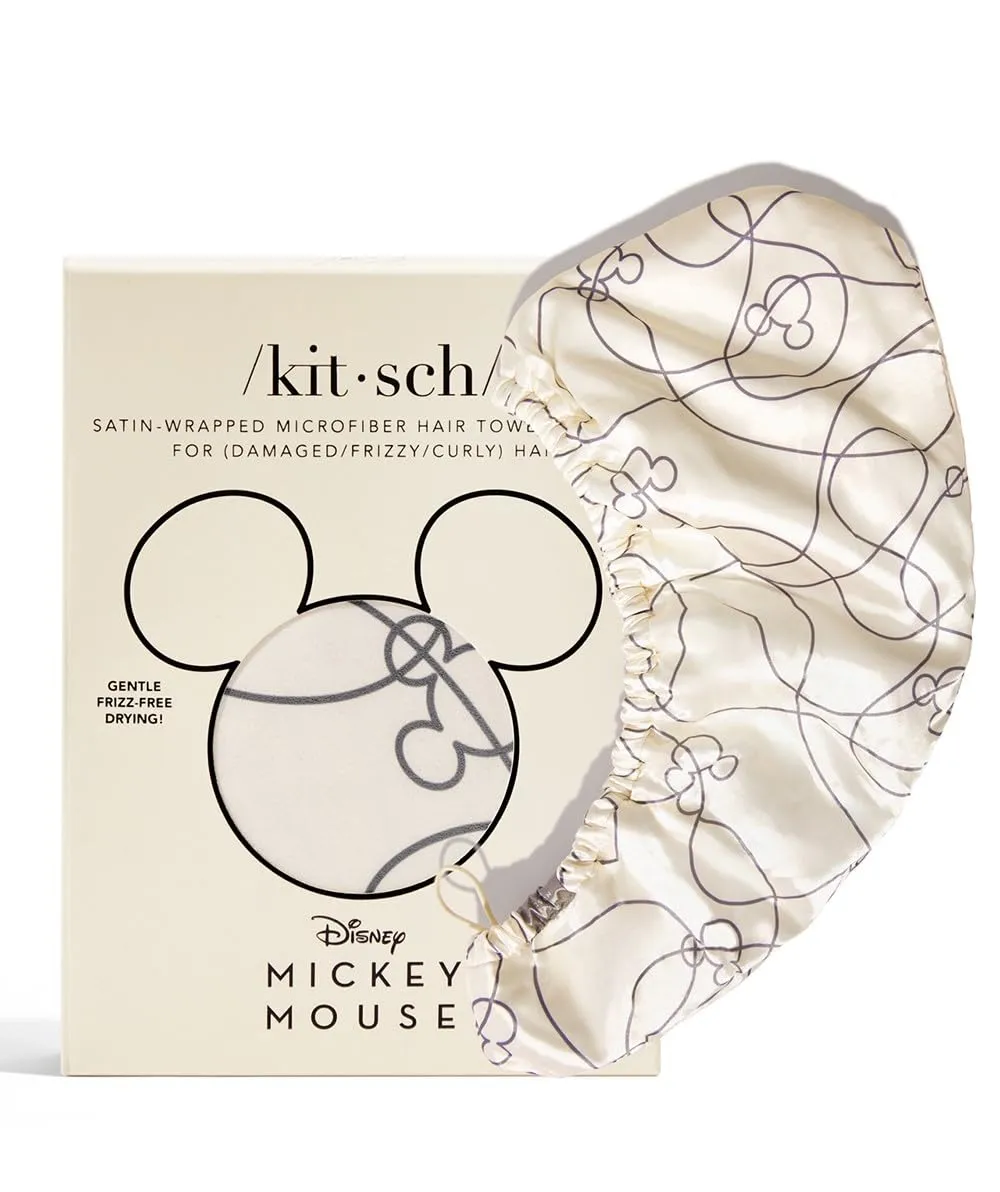 Kitsch Mickey/Minnie x Satin Microfiber Hair Towel Wrap for Women - Super Absorbent, Quick Dry, Anti-Frizz, for Long & Short Hairs, Turbans for Women, Hair Wrap - Mickey Maze