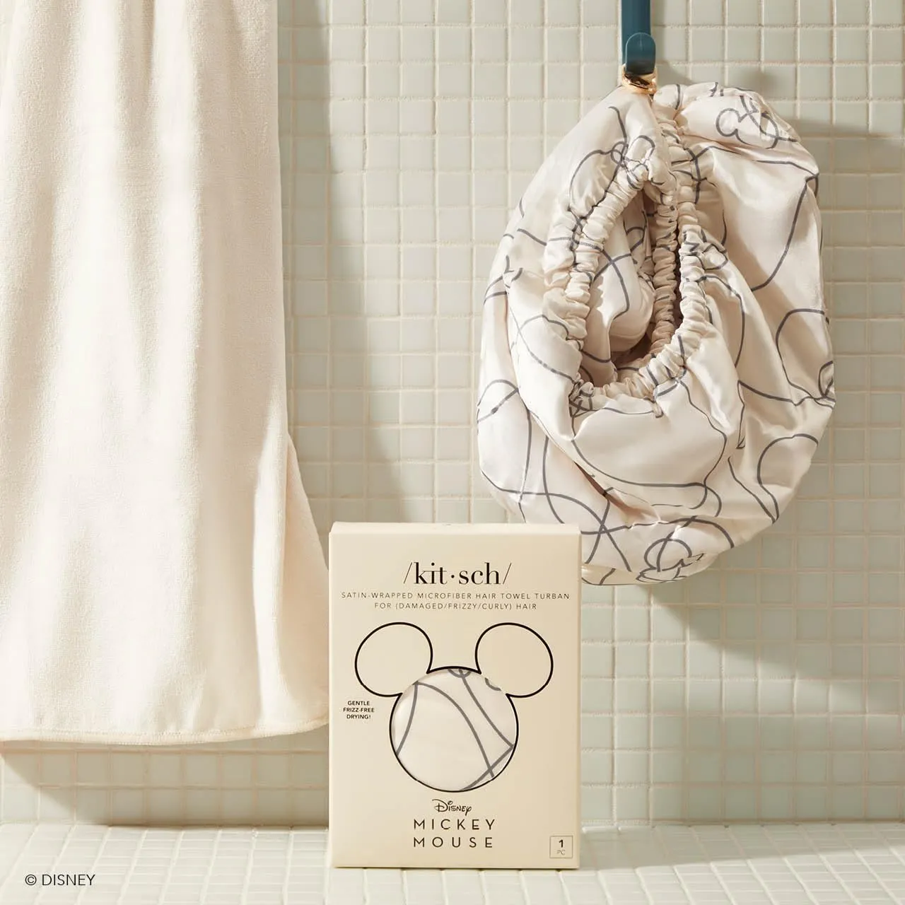 Kitsch Mickey/Minnie x Satin Microfiber Hair Towel Wrap for Women - Super Absorbent, Quick Dry, Anti-Frizz, for Long & Short Hairs, Turbans for Women, Hair Wrap - Mickey Maze