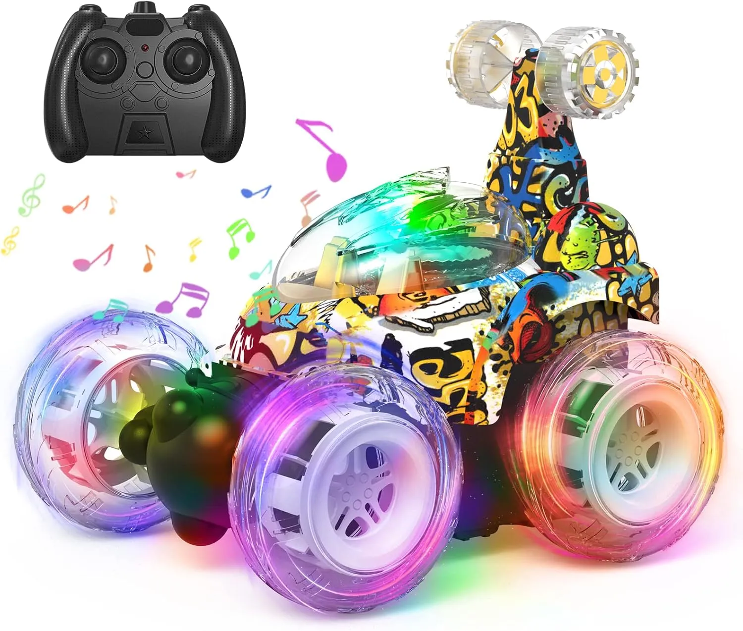 Kizeefun Remote Control Car for Kids RC Stunt Car Invincible 360°Rolling Twister with Colorful Lights & Music Rechargeable Remote Control Car Toy for Boys and Girls