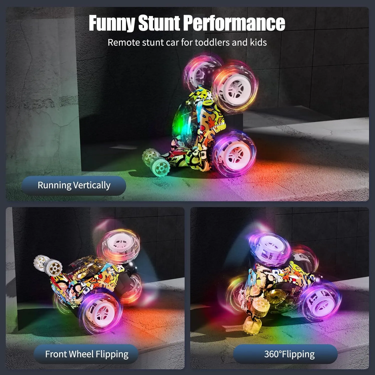Kizeefun Remote Control Car for Kids RC Stunt Car Invincible 360°Rolling Twister with Colorful Lights & Music Rechargeable Remote Control Car Toy for Boys and Girls