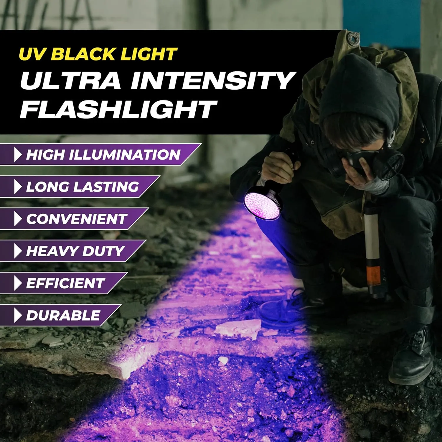 Kobra UV Black Light Flashlight 395nm - 100 LED Portable UV Light & Black Light for Pet Urine Detection - Home or Hotel Bed Bugs, Leaks & Counterfeit Money Inspection - 18W, (Black)