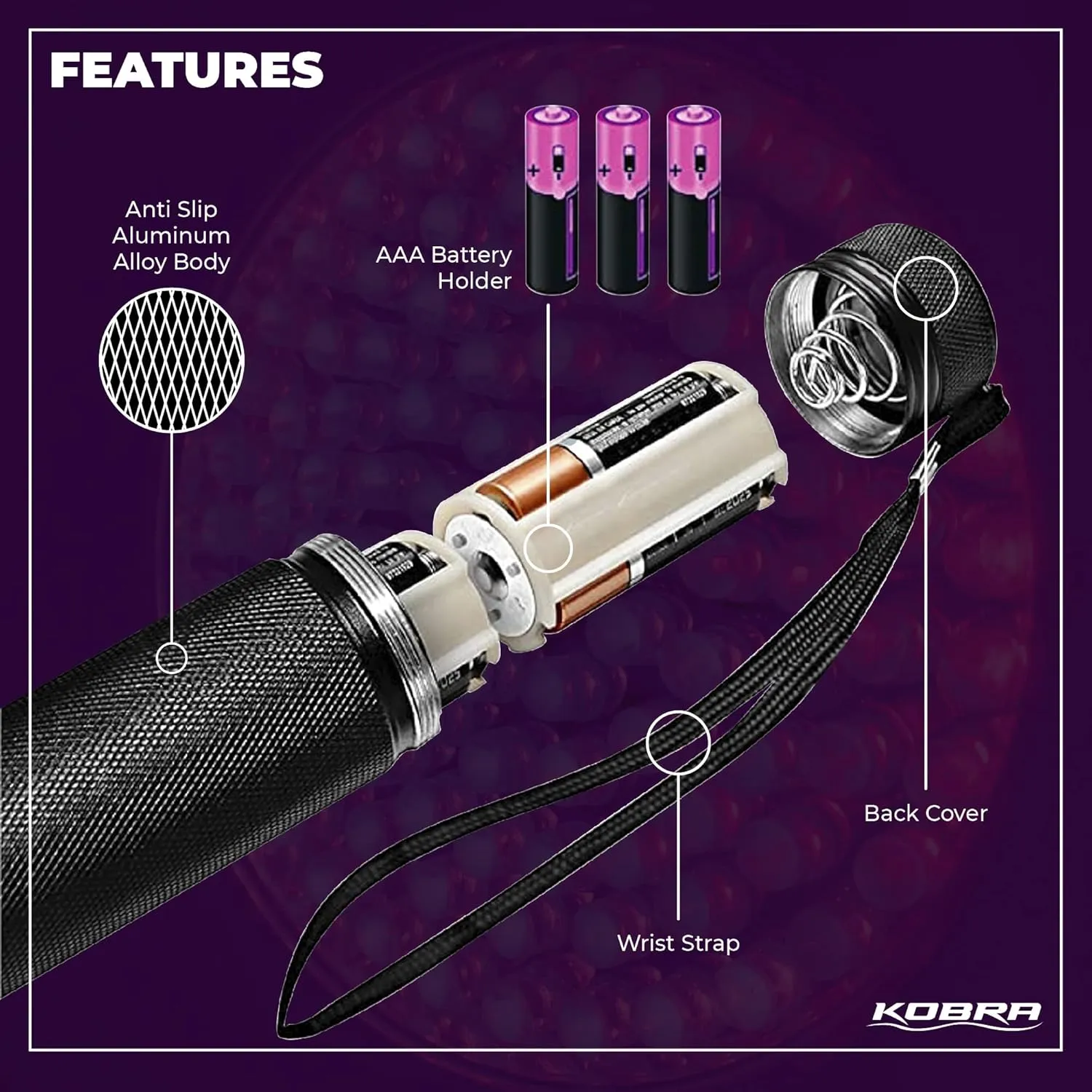 Kobra UV Black Light Flashlight 395nm - 100 LED Portable UV Light & Black Light for Pet Urine Detection - Home or Hotel Bed Bugs, Leaks & Counterfeit Money Inspection - 18W, (Black)