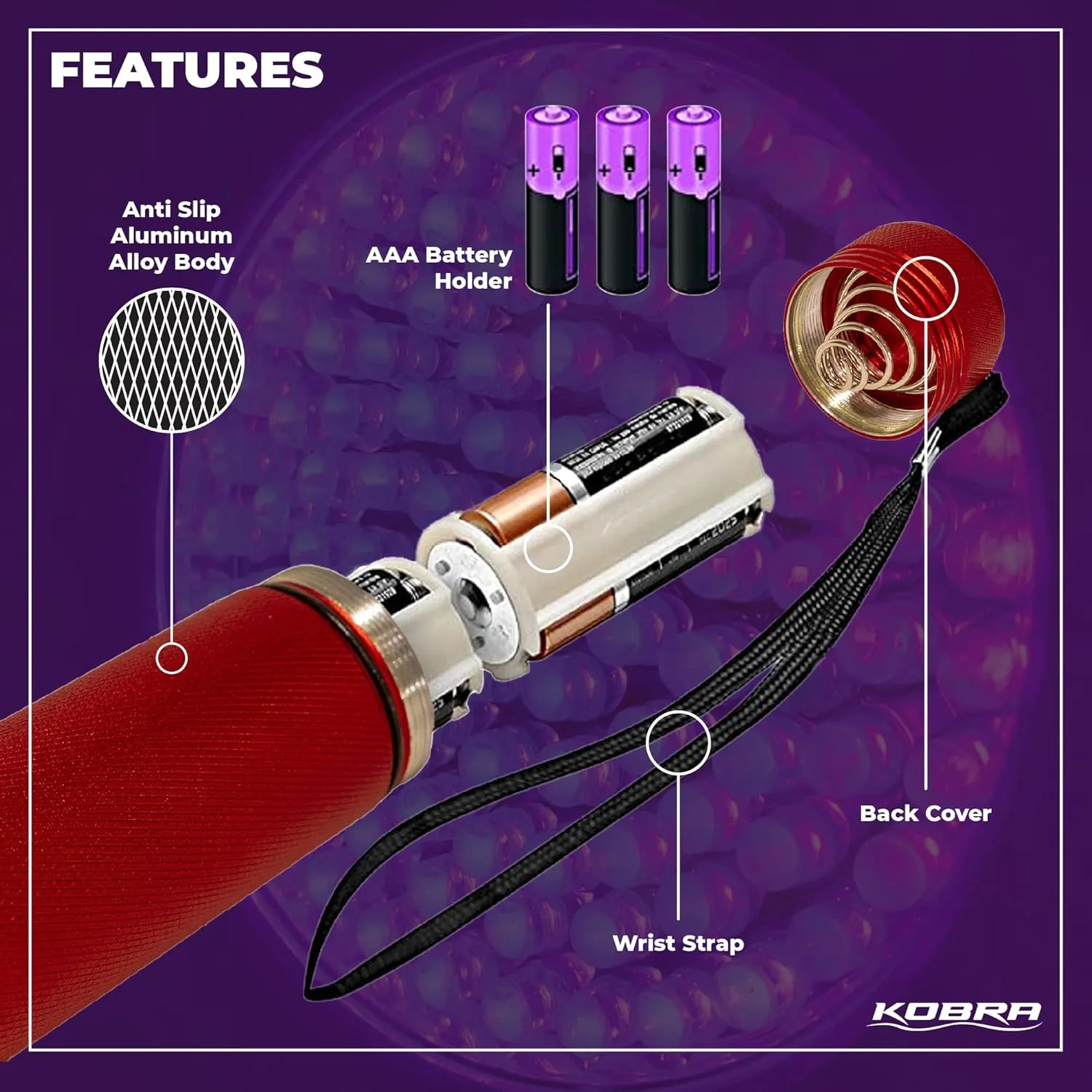 Kobra UV Black Light Flashlight 395nm - 100 LED Portable UV Light & Black Light for Pet Urine Detection - Home or Hotel Bed Bugs, Leaks & Counterfeit Money Inspection - 18W, (Red)