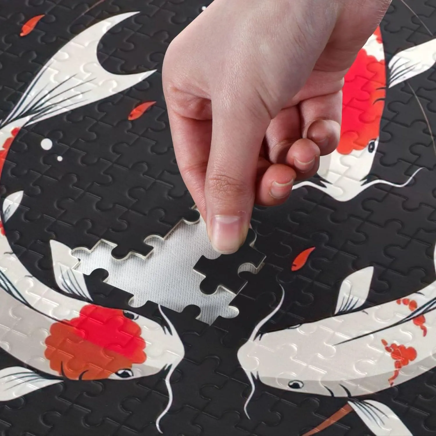 Koi Fish Swim Black Jigsaw Puzzle 500 Pieces Adults Funny Puzzle Game Gifts Custom Fun Art Puzzle Scenery Animal Art Decor, 20.5" x 14.9"