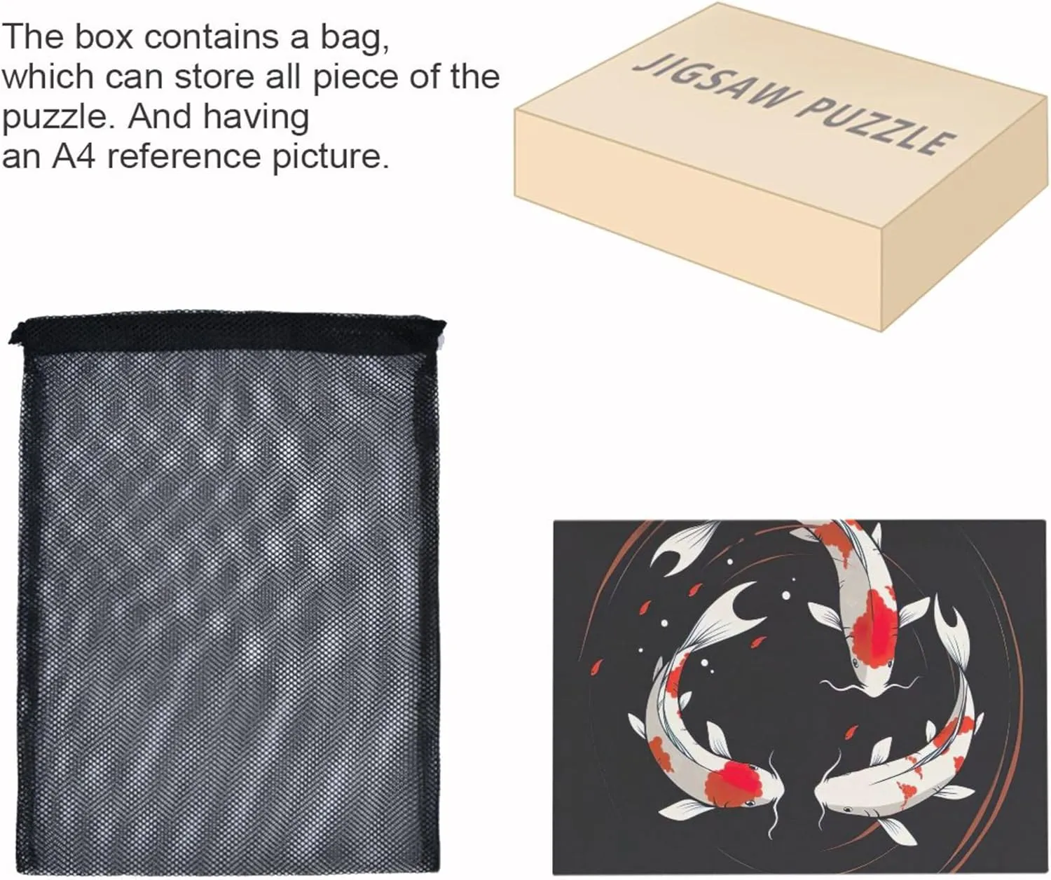Koi Fish Swim Black Jigsaw Puzzle 500 Pieces Adults Funny Puzzle Game Gifts Custom Fun Art Puzzle Scenery Animal Art Decor, 20.5" x 14.9"