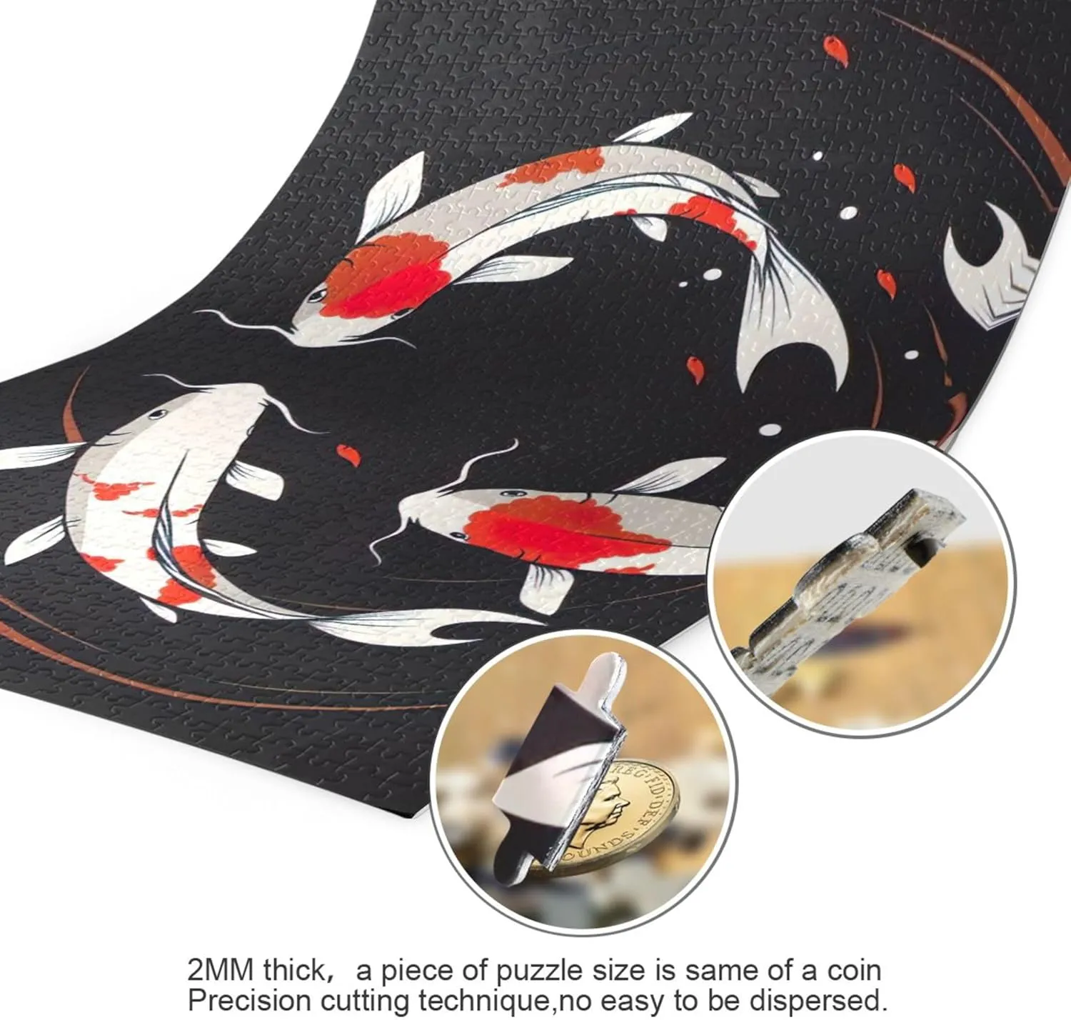Koi Fish Swim Black Jigsaw Puzzle 500 Pieces Adults Funny Puzzle Game Gifts Custom Fun Art Puzzle Scenery Animal Art Decor, 20.5" x 14.9"
