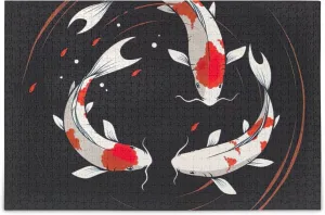 Koi Fish Swim Black Jigsaw Puzzle 500 Pieces Adults Funny Puzzle Game Gifts Custom Fun Art Puzzle Scenery Animal Art Decor, 20.5" x 14.9"