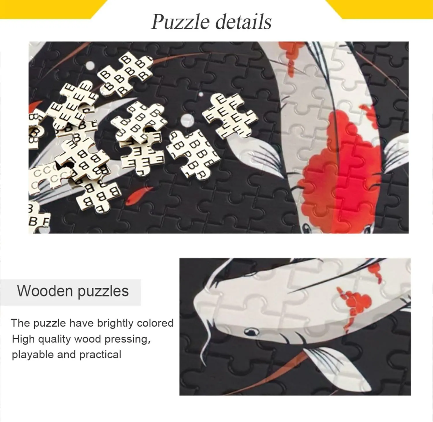 Koi Fish Swim Black Jigsaw Puzzle 500 Pieces Adults Funny Puzzle Game Gifts Custom Fun Art Puzzle Scenery Animal Art Decor, 20.5" x 14.9"