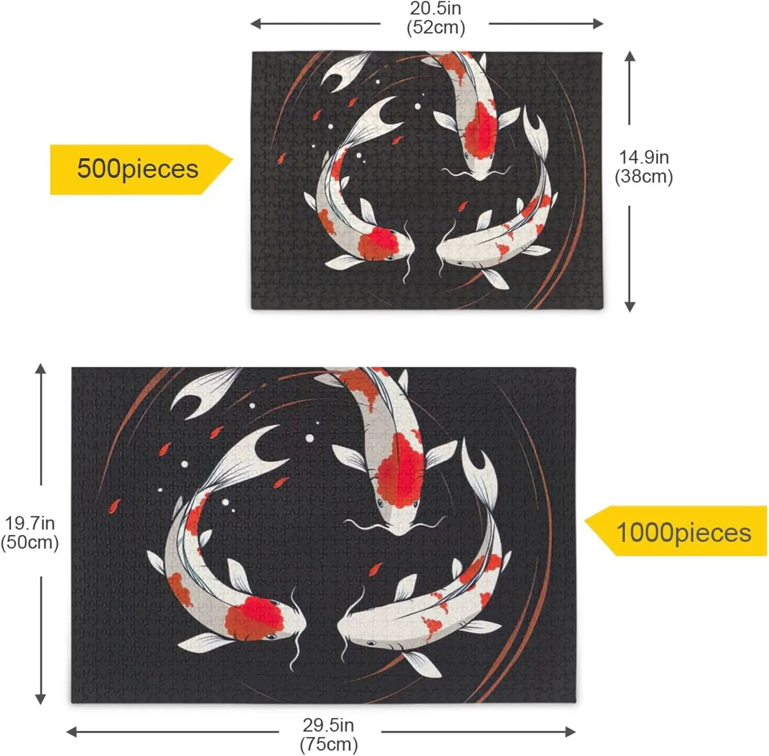 Koi Fish Swim Black Jigsaw Puzzle 500 Pieces Adults Funny Puzzle Game Gifts Custom Fun Art Puzzle Scenery Animal Art Decor, 20.5" x 14.9"