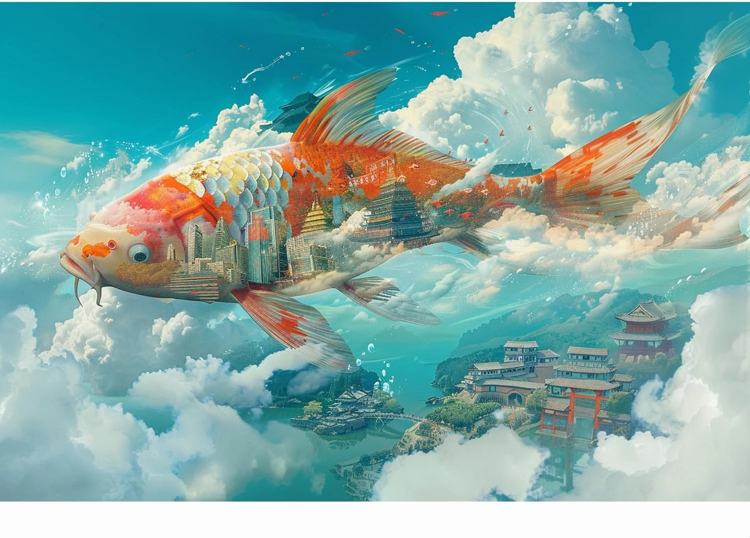Koi Fish 1000 Piece Jigsaw Puzzle for Adults -Challenging Puzzle Perfect for Game Nights - 3 Size Customized Puzzles