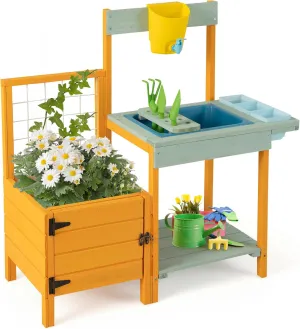 KOTEK Kids Potting Bench, Fir Wood Toy Gardening Center with Planter Box, Sink & Faucet, Garden Tools, Planting Pots, Backyard Kitchen Playset, Mud Table for Kids Outdoor, Gift for Boys Girls