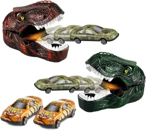 Kovot Dinosaur Car Shooter Playset: 2 Dino Heads & 4 Clicking & Shooting Cars Included