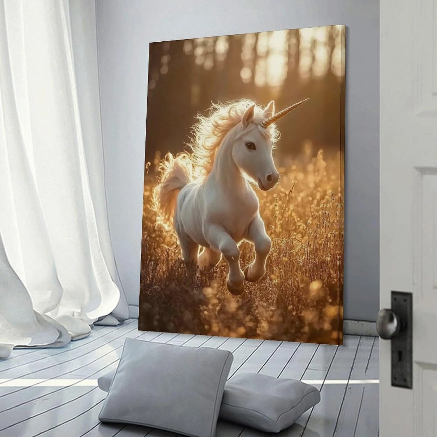 KRECDKQ Little Unicorn Jungle Running Funny Poster Canvas Wall Art Prints Posters for Room Aesthetic Bedroom Living Room Pictures Paintings Wall Decor for Mens Framed Unframed 08x12inch(20x30cm)