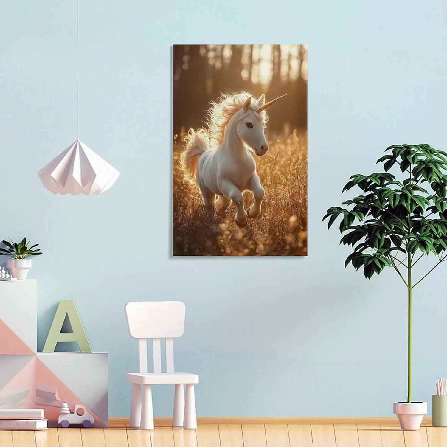 KRECDKQ Little Unicorn Jungle Running Funny Poster Canvas Wall Art Prints Posters for Room Aesthetic Bedroom Living Room Pictures Paintings Wall Decor for Mens Framed Unframed 08x12inch(20x30cm)
