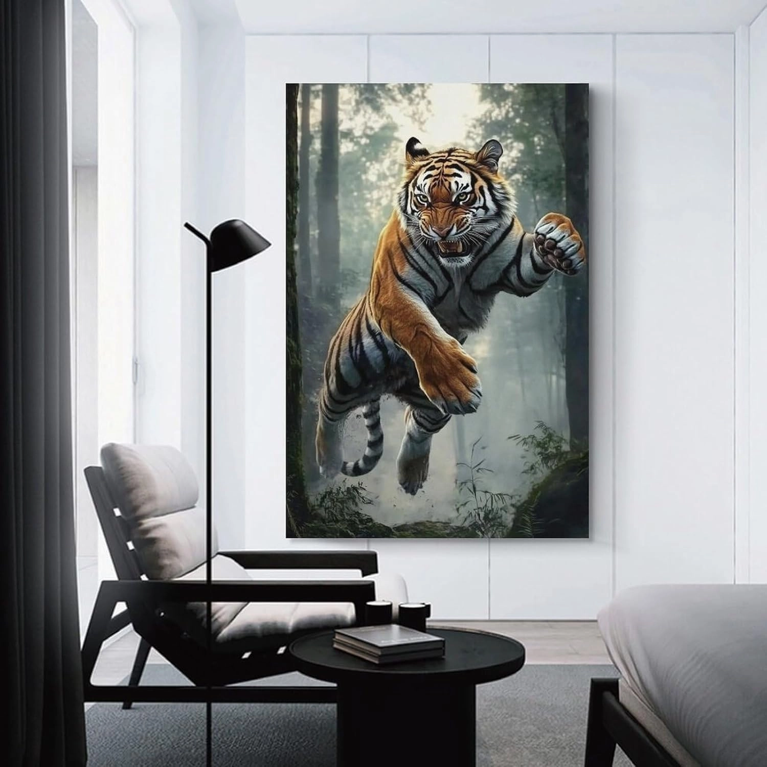 KRECDKQ Tiger Jungle Running Cool Poster Canvas Wall Art Prints Posters for Room Aesthetic Bedroom Living Room Pictures Paintings Wall Decor for Mens Framed Unframed 12x18inch(30x45cm)