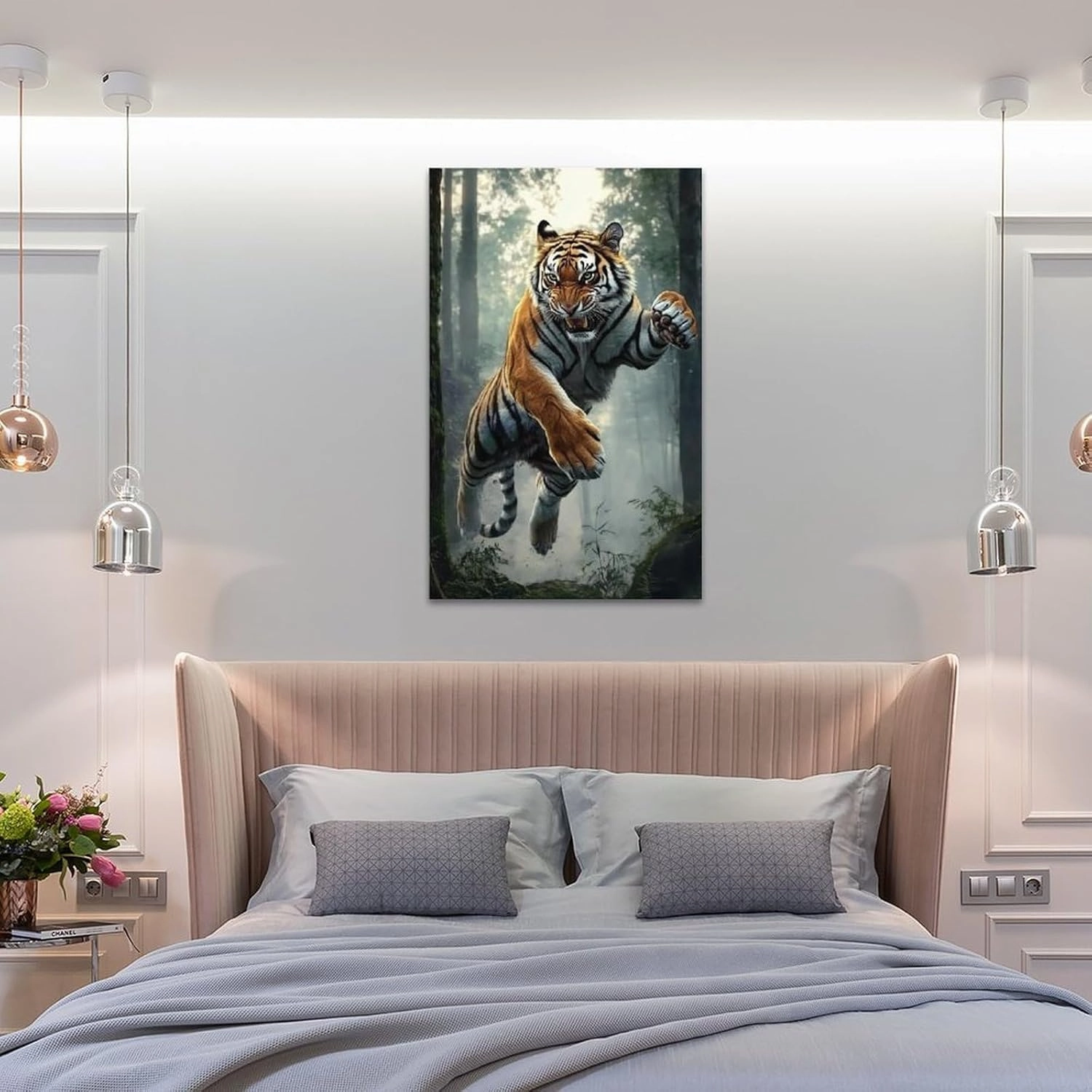 KRECDKQ Tiger Jungle Running Cool Poster Canvas Wall Art Prints Posters for Room Aesthetic Bedroom Living Room Pictures Paintings Wall Decor for Mens Framed Unframed 12x18inch(30x45cm)
