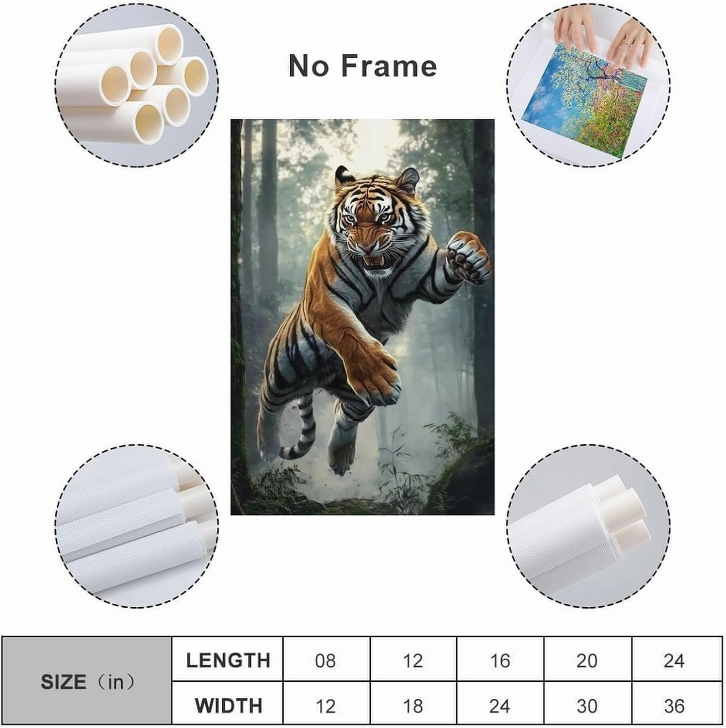KRECDKQ Tiger Jungle Running Cool Poster Canvas Wall Art Prints Posters for Room Aesthetic Bedroom Living Room Pictures Paintings Wall Decor for Mens Framed Unframed 12x18inch(30x45cm)