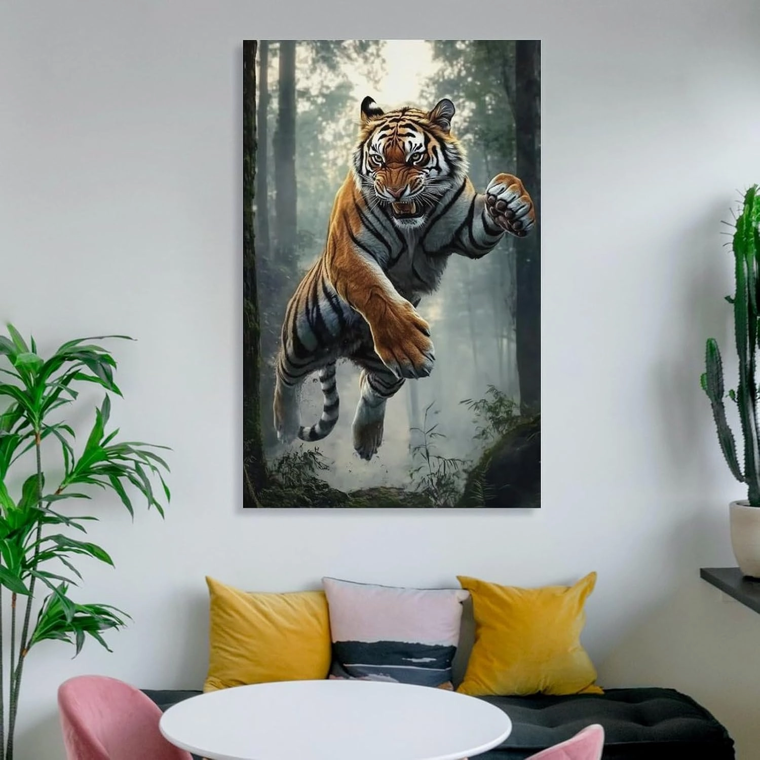 KRECDKQ Tiger Jungle Running Cool Poster Canvas Wall Art Prints Posters for Room Aesthetic Bedroom Living Room Pictures Paintings Wall Decor for Mens Framed Unframed 12x18inch(30x45cm)