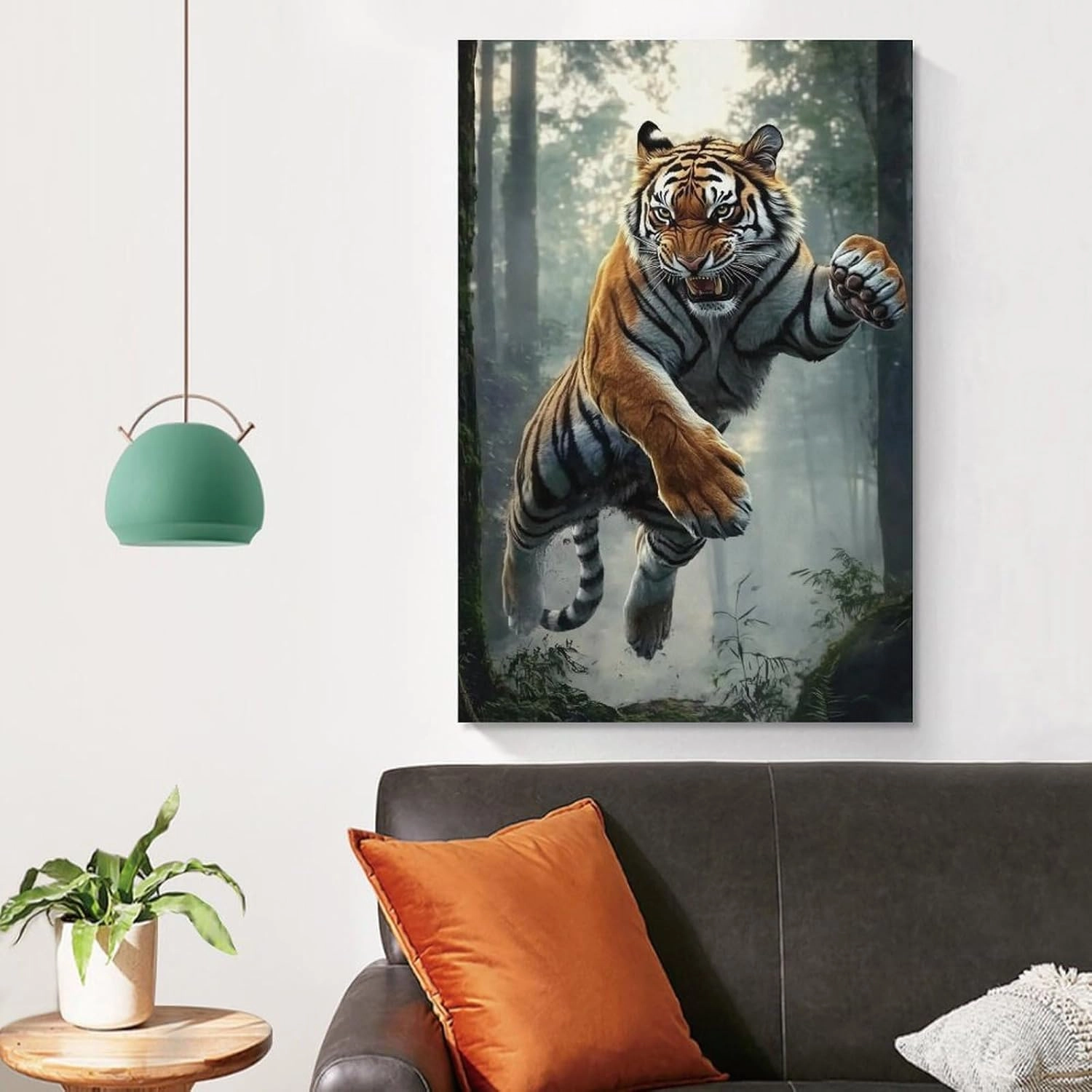 KRECDKQ Tiger Jungle Running Cool Poster Canvas Wall Art Prints Posters for Room Aesthetic Bedroom Living Room Pictures Paintings Wall Decor for Mens Framed Unframed 12x18inch(30x45cm)