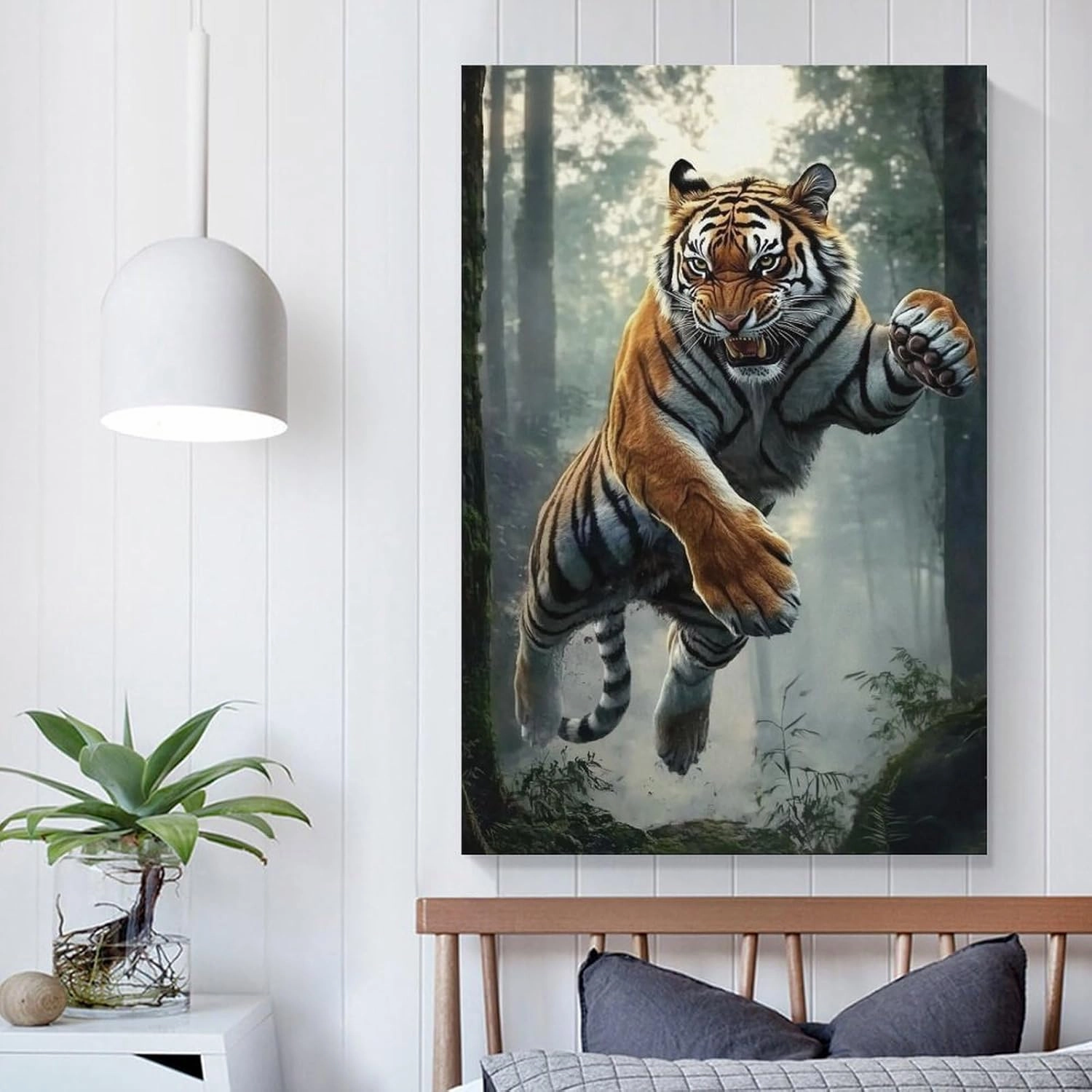 KRECDKQ Tiger Jungle Running Cool Poster Canvas Wall Art Prints Posters for Room Aesthetic Bedroom Living Room Pictures Paintings Wall Decor for Mens Framed Unframed 12x18inch(30x45cm)