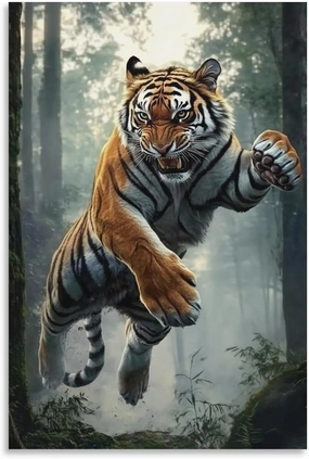 KRECDKQ Tiger Jungle Running Cool Poster Canvas Wall Art Prints Posters for Room Aesthetic Bedroom Living Room Pictures Paintings Wall Decor for Mens Framed Unframed 12x18inch(30x45cm)