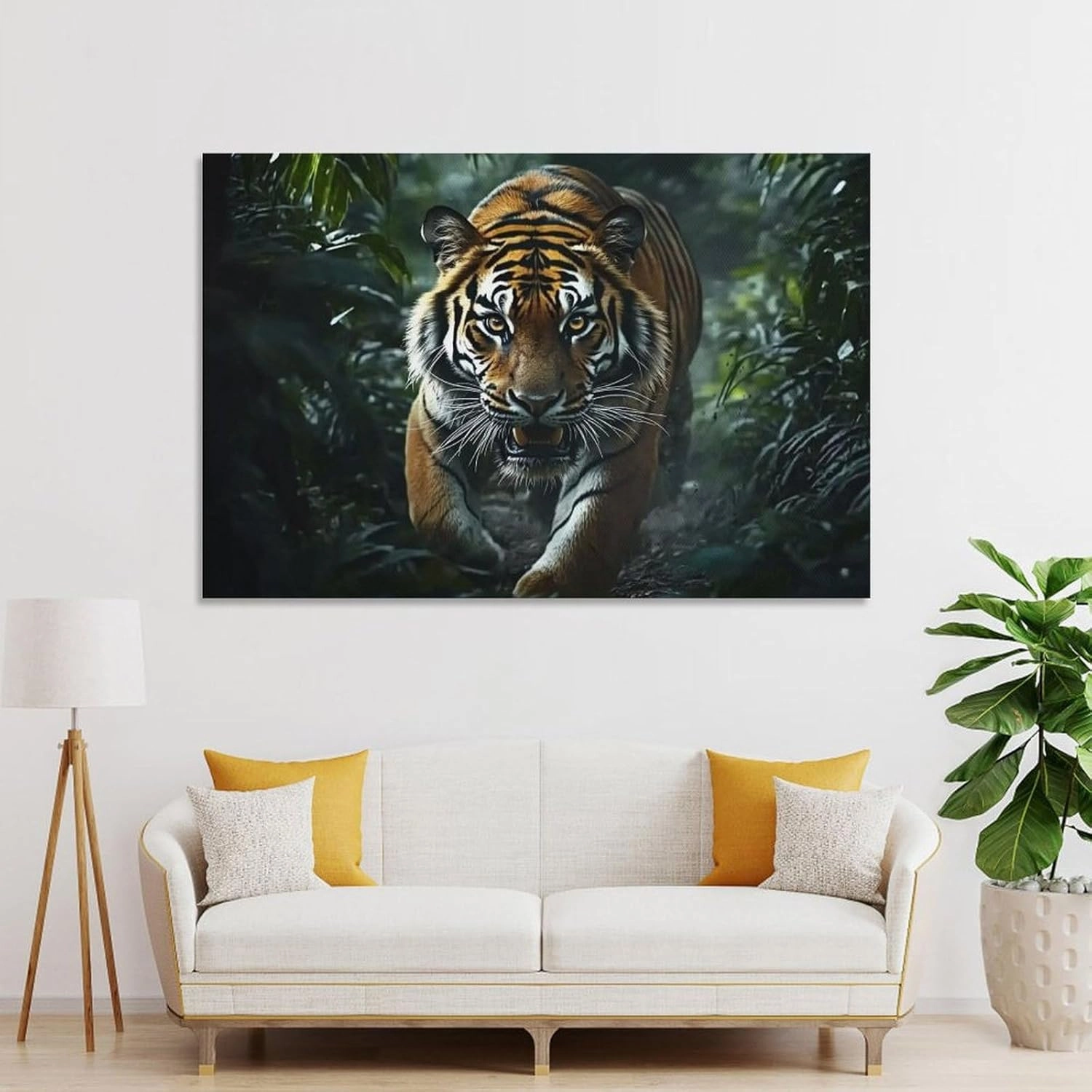 KRECDKQ Tiger Running Jungle Poster Canvas Wall Art Aesthetic Posters & Prints Wall Decor for Bedroom Dorm Living Room Paintings Pictures Wall Decor Framed Unframed 16x24inch(40x60cm)