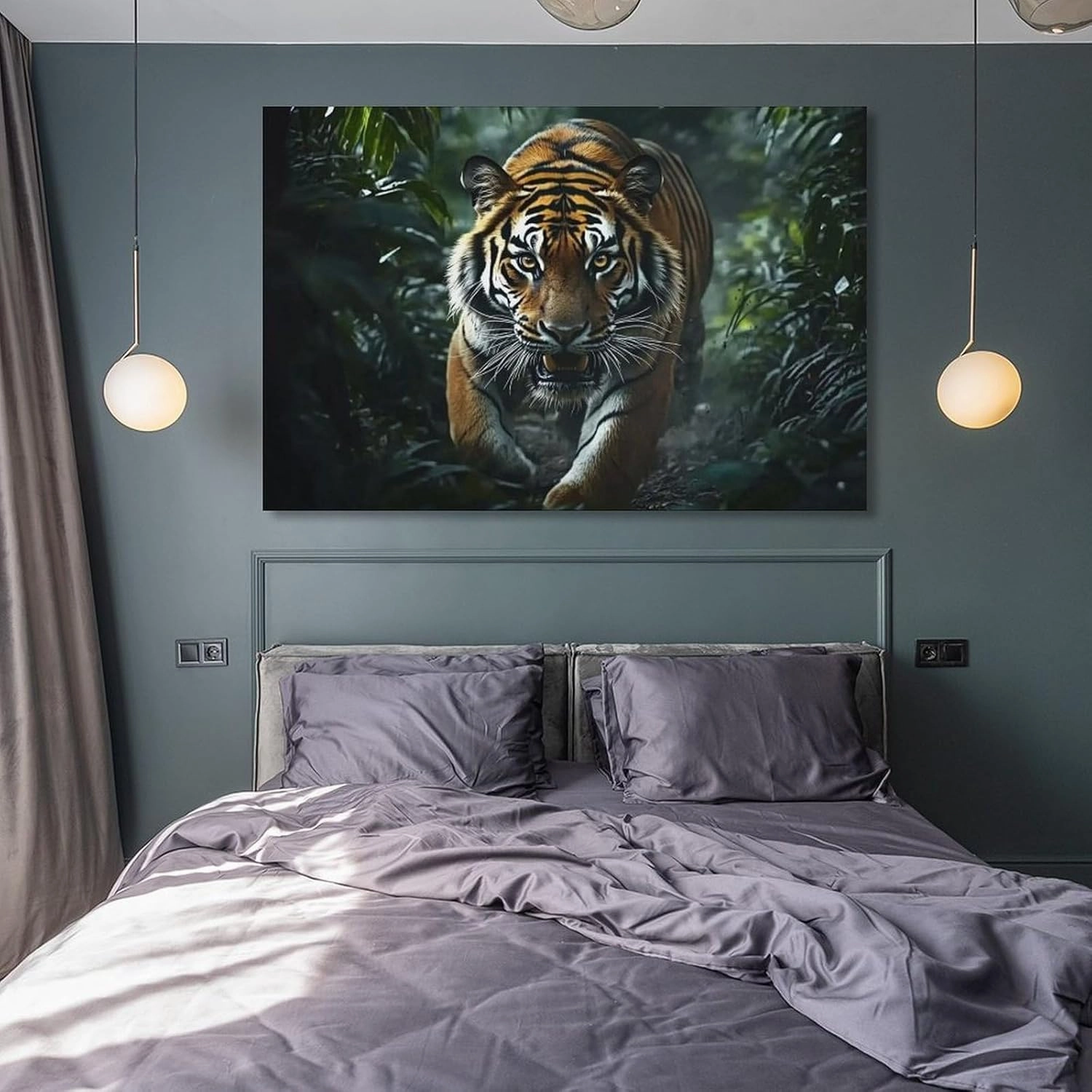 KRECDKQ Tiger Running Jungle Poster Canvas Wall Art Aesthetic Posters & Prints Wall Decor for Bedroom Dorm Living Room Paintings Pictures Wall Decor Framed Unframed 16x24inch(40x60cm)