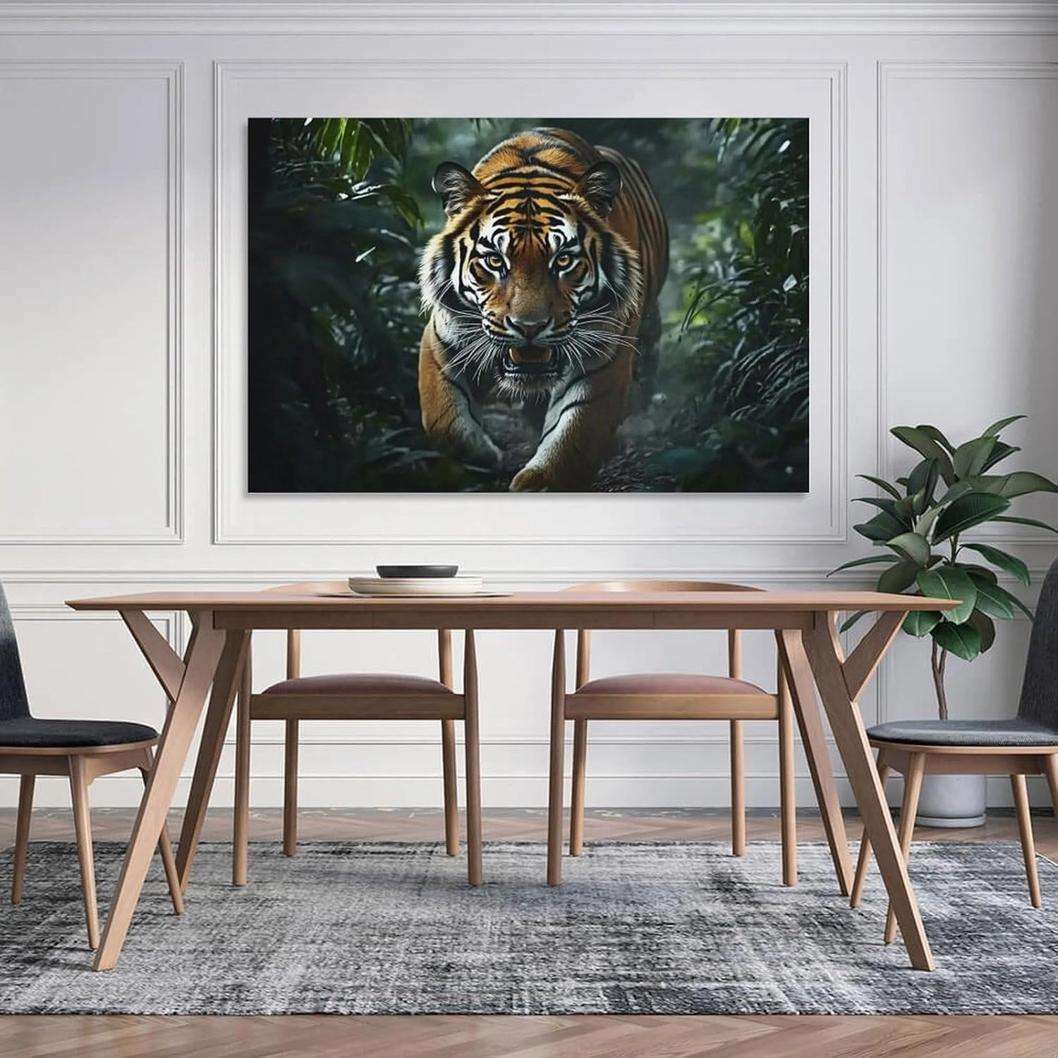 KRECDKQ Tiger Running Jungle Poster Canvas Wall Art Aesthetic Posters & Prints Wall Decor for Bedroom Dorm Living Room Paintings Pictures Wall Decor Framed Unframed 16x24inch(40x60cm)