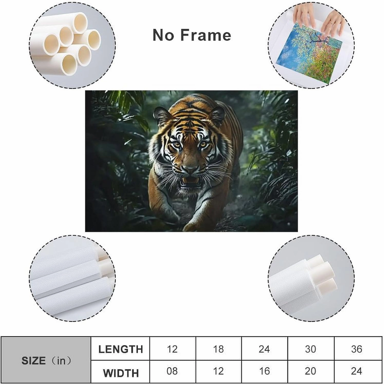 KRECDKQ Tiger Running Jungle Poster Canvas Wall Art Aesthetic Posters & Prints Wall Decor for Bedroom Dorm Living Room Paintings Pictures Wall Decor Framed Unframed 16x24inch(40x60cm)