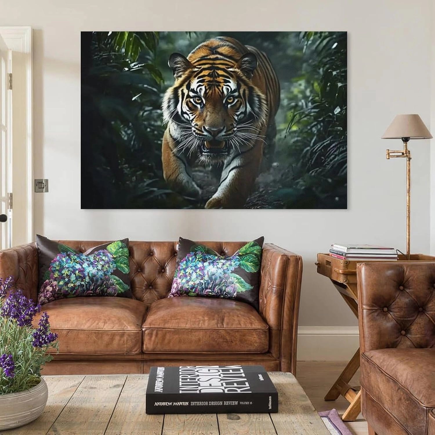 KRECDKQ Tiger Running Jungle Poster Canvas Wall Art Aesthetic Posters & Prints Wall Decor for Bedroom Dorm Living Room Paintings Pictures Wall Decor Framed Unframed 16x24inch(40x60cm)