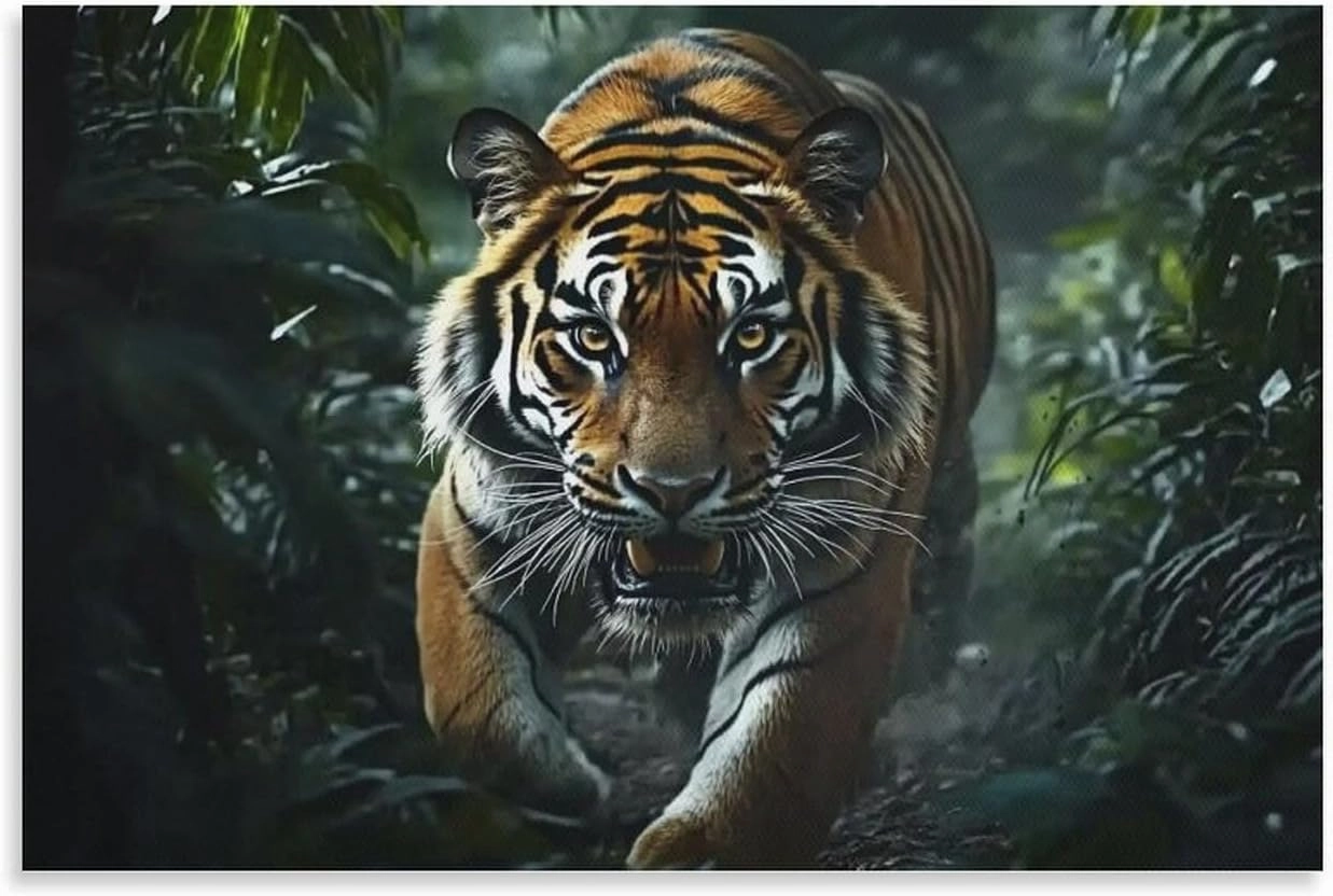 KRECDKQ Tiger Running Jungle Poster Canvas Wall Art Aesthetic Posters & Prints Wall Decor for Bedroom Dorm Living Room Paintings Pictures Wall Decor Framed Unframed 16x24inch(40x60cm)