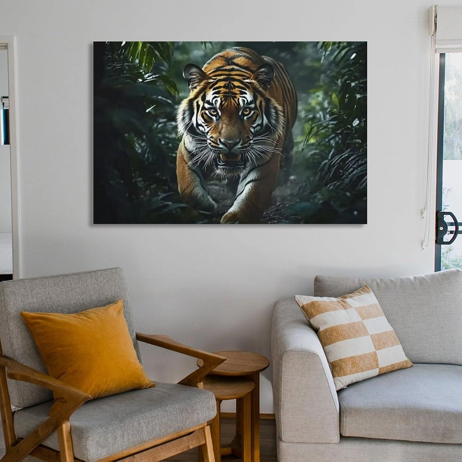 KRECDKQ Tiger Running Jungle Poster Canvas Wall Art Aesthetic Posters & Prints Wall Decor for Bedroom Dorm Living Room Paintings Pictures Wall Decor Framed Unframed 16x24inch(40x60cm)