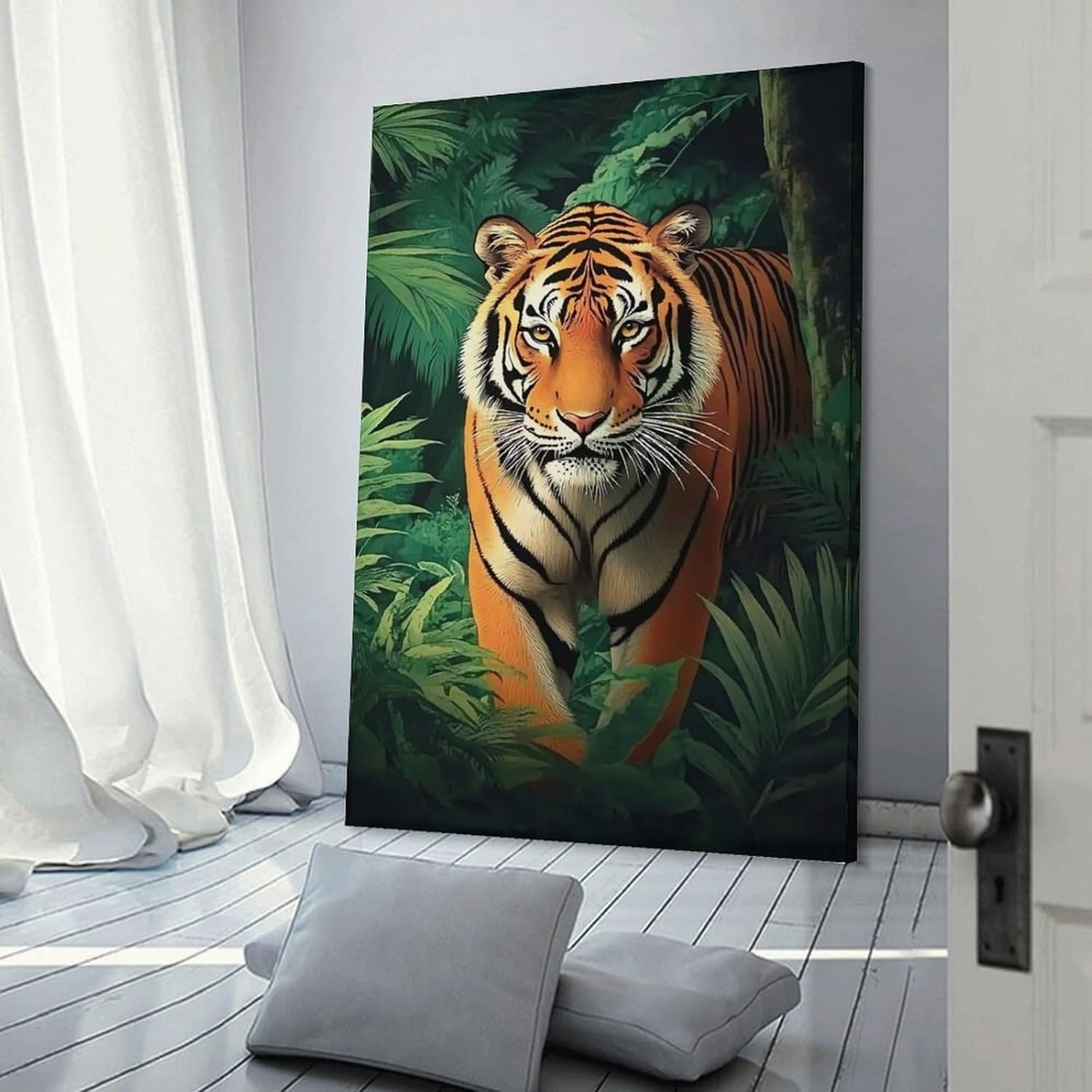 KRECDKQ Tiger Walking Jungle Animation Poster Canvas Wall Art Prints Posters for Room Aesthetic Bedroom Living Room Pictures Paintings Wall Decor for Mens Framed Unframed 12x18inch(30x45cm)