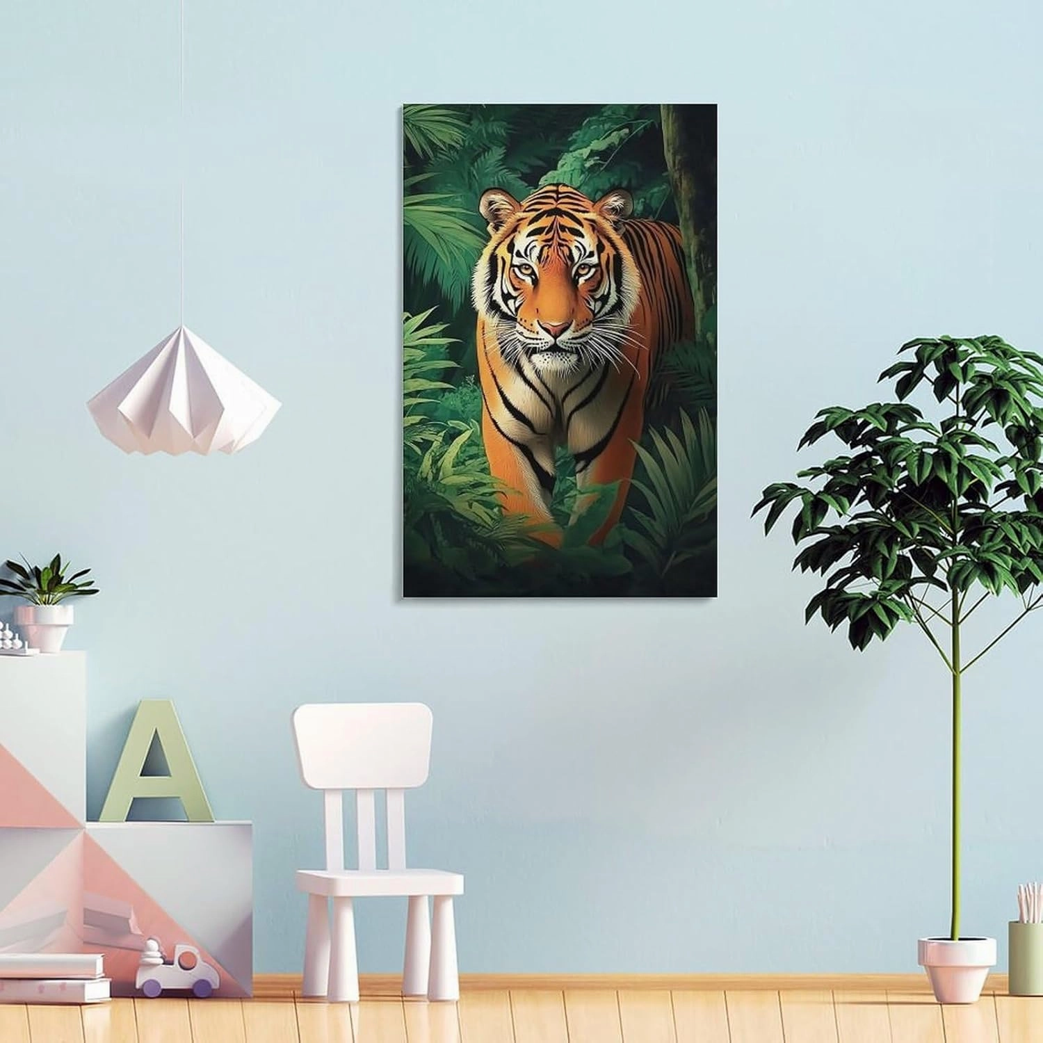 KRECDKQ Tiger Walking Jungle Animation Poster Canvas Wall Art Prints Posters for Room Aesthetic Bedroom Living Room Pictures Paintings Wall Decor for Mens Framed Unframed 12x18inch(30x45cm)