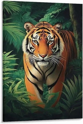 KRECDKQ Tiger Walking Jungle Animation Poster Canvas Wall Art Prints Posters for Room Aesthetic Bedroom Living Room Pictures Paintings Wall Decor for Mens Framed Unframed 12x18inch(30x45cm)