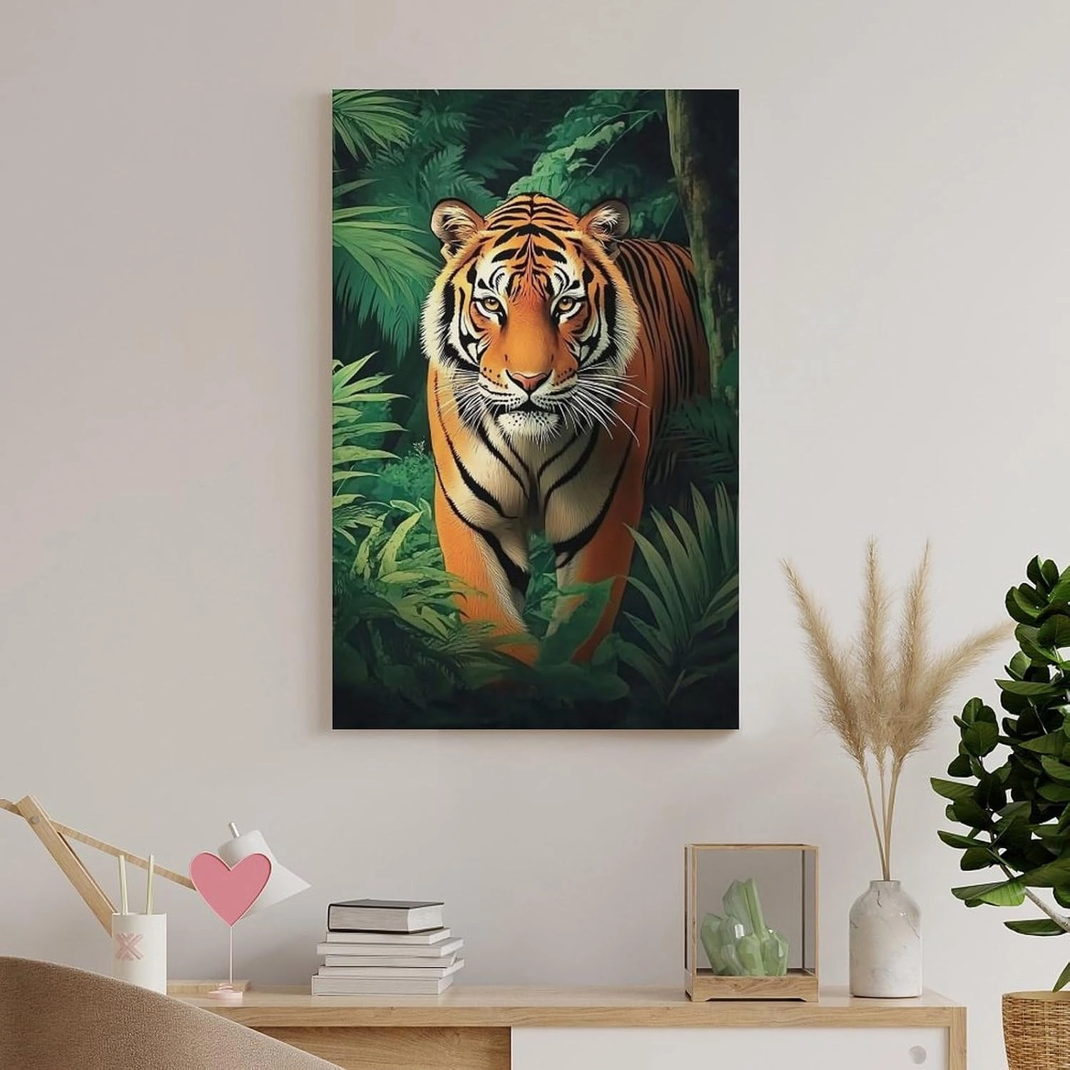KRECDKQ Tiger Walking Jungle Animation Poster Canvas Wall Art Prints Posters for Room Aesthetic Bedroom Living Room Pictures Paintings Wall Decor for Mens Framed Unframed 12x18inch(30x45cm)