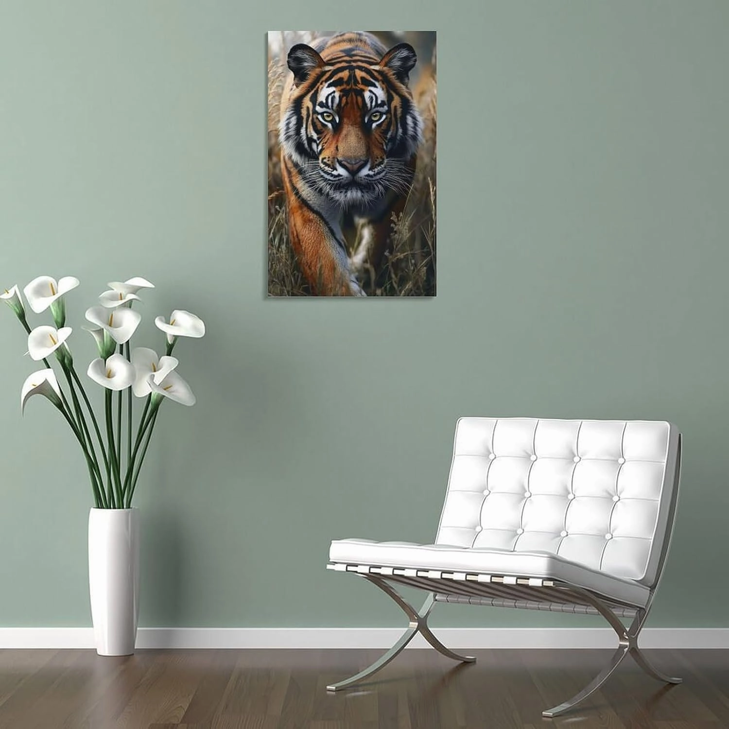 KRECDKQ Tiger Walking Jungle Cool Poster Canvas Wall Art Prints Posters for Room Aesthetic Bedroom Living Room Pictures Paintings Wall Decor for Mens Framed Unframed 16x24inch(40x60cm)