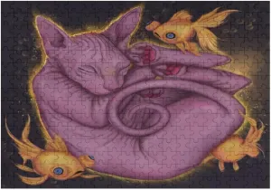 Kuizee Jigsaw Puzzle 1000 Piece Puzzle for Adults Cat Sphynx Gold Fishes Cute School Kids Teens Educational Intellectual Decompressing Funny Family Games 29.5X19.7 Inch