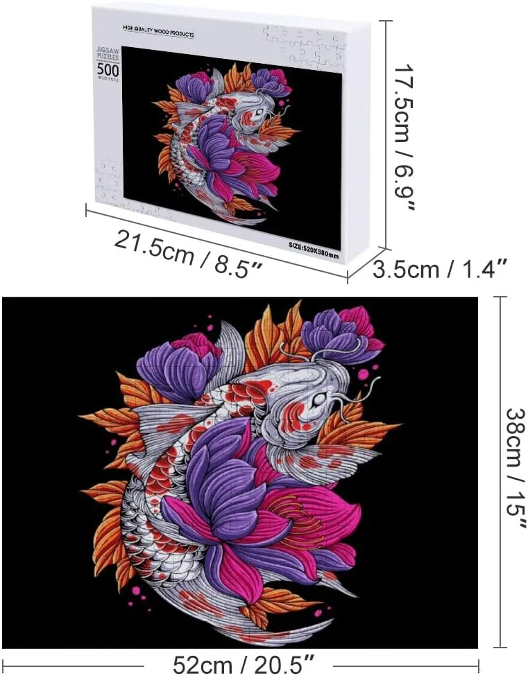 Kuizee Jigsaw Puzzle 1000 Pieces Puzzle for Adults Colorful Koi Fish Flowers Educational Intellectual Decompressing Funny Family Games 11.5X15.7Inch