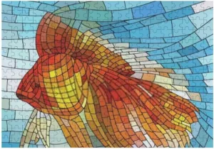 Kuizee Jigsaw Puzzle 1000 Pieces Puzzle for Adults Gold Fish Stained Glass Window School Kids Teens Educational Intellectual Decompressing Funny Family Games 29.5X19.7 Inch