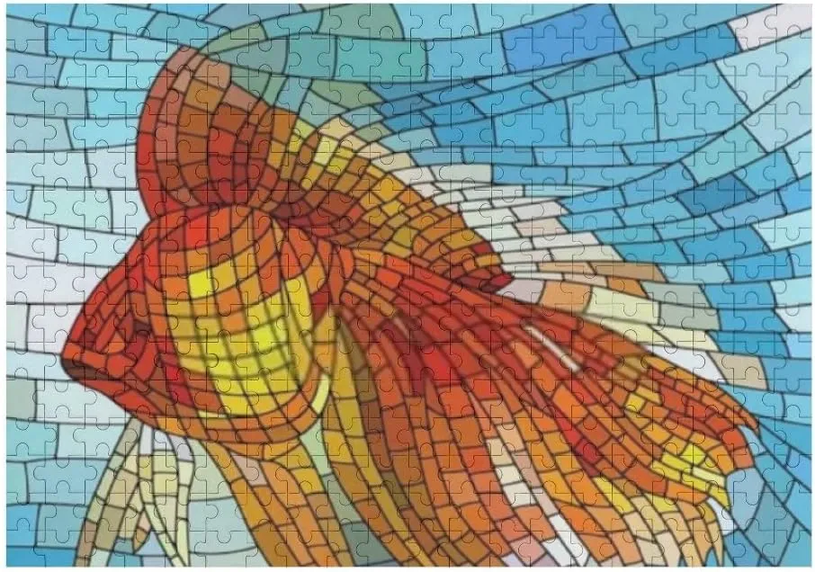 Kuizee Jigsaw Puzzle 1000 Pieces Puzzle for Adults Gold Fish Stained Glass Window School Kids Teens Educational Intellectual Decompressing Funny Family Games 29.5X19.7 Inch