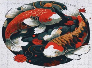 Kuizee Jigsaw Puzzle 1000 Pieces Puzzle for Adults Koi Fish Water Splash Japanese Educational Intellectual Decompressing Funny Family Games 11.5X15.7Inch
